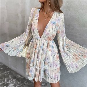plunging neck pleated dress